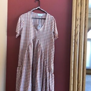 Gingham check dress.  Light rust color.